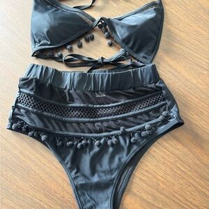 Black Pom Pom Bikini Set